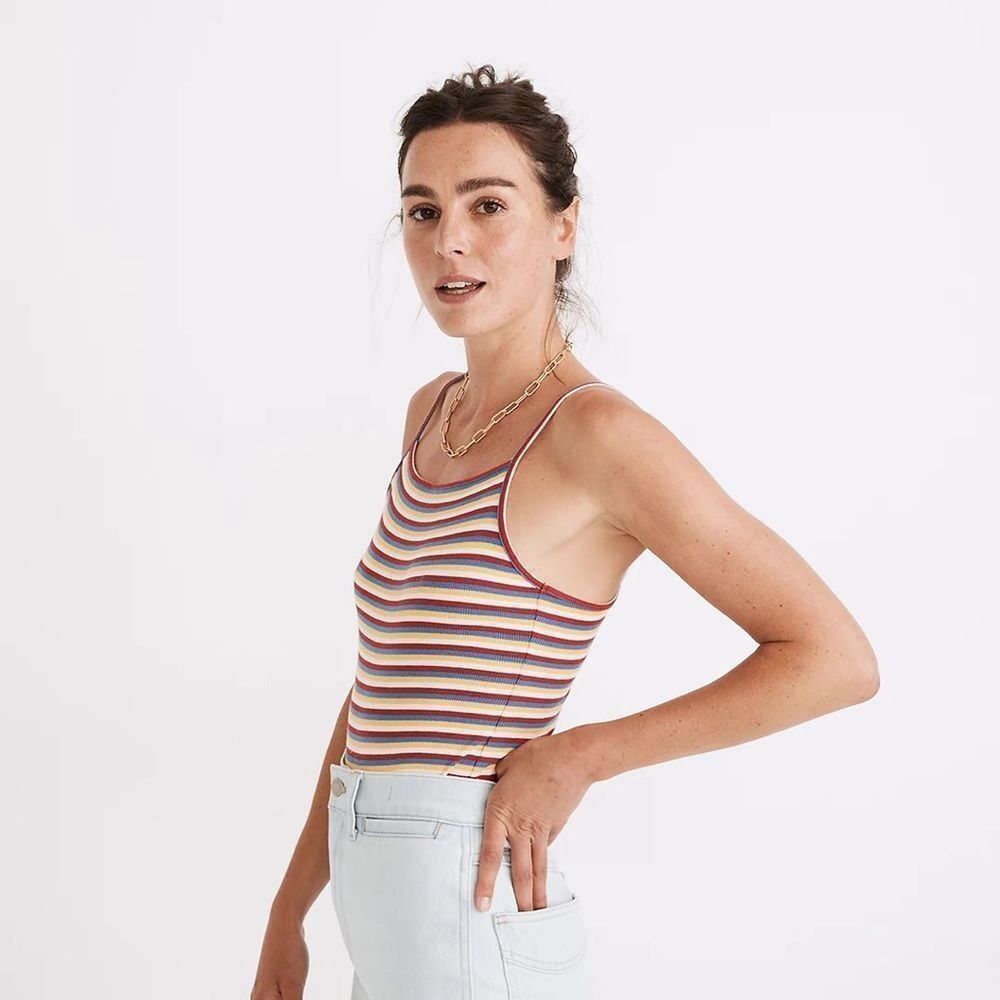 Madewell rainbow stripe ribbed thong bodysuit XL nwot